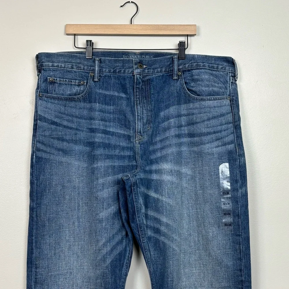 Banana‎ Republic Jeans Mens 42x34 Blue Slim Fit Whiskered 5 Pocket Denim